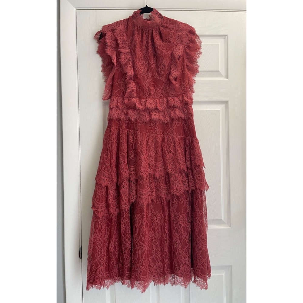 EYELASH-LACE MIDI-DRESS IN RUST - Picture 5 of 11